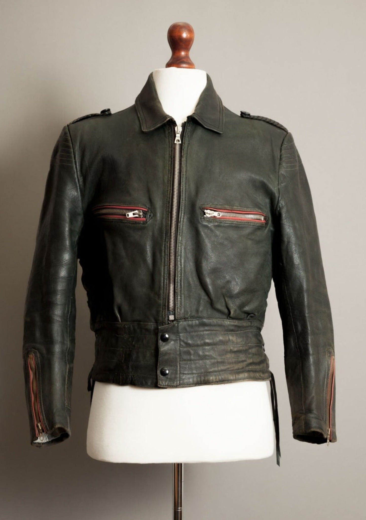 Vintage 1950s German Leather Motorcycle Jacket - Small (38-40