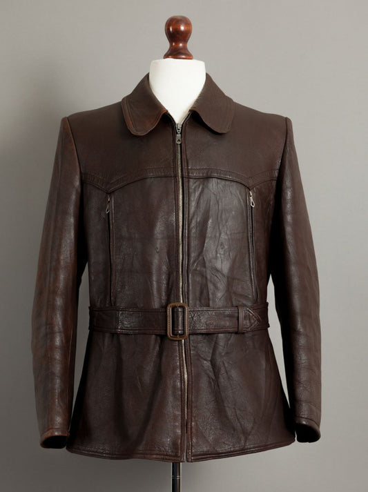 Vintage WW2 1940s German Leather Dispatch Rider Cyclist Jacket - Large (42-44)