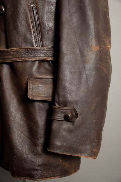 Vintage 1950s German Leather Barnstormer Trench Coat Jacket - XL (44-46)