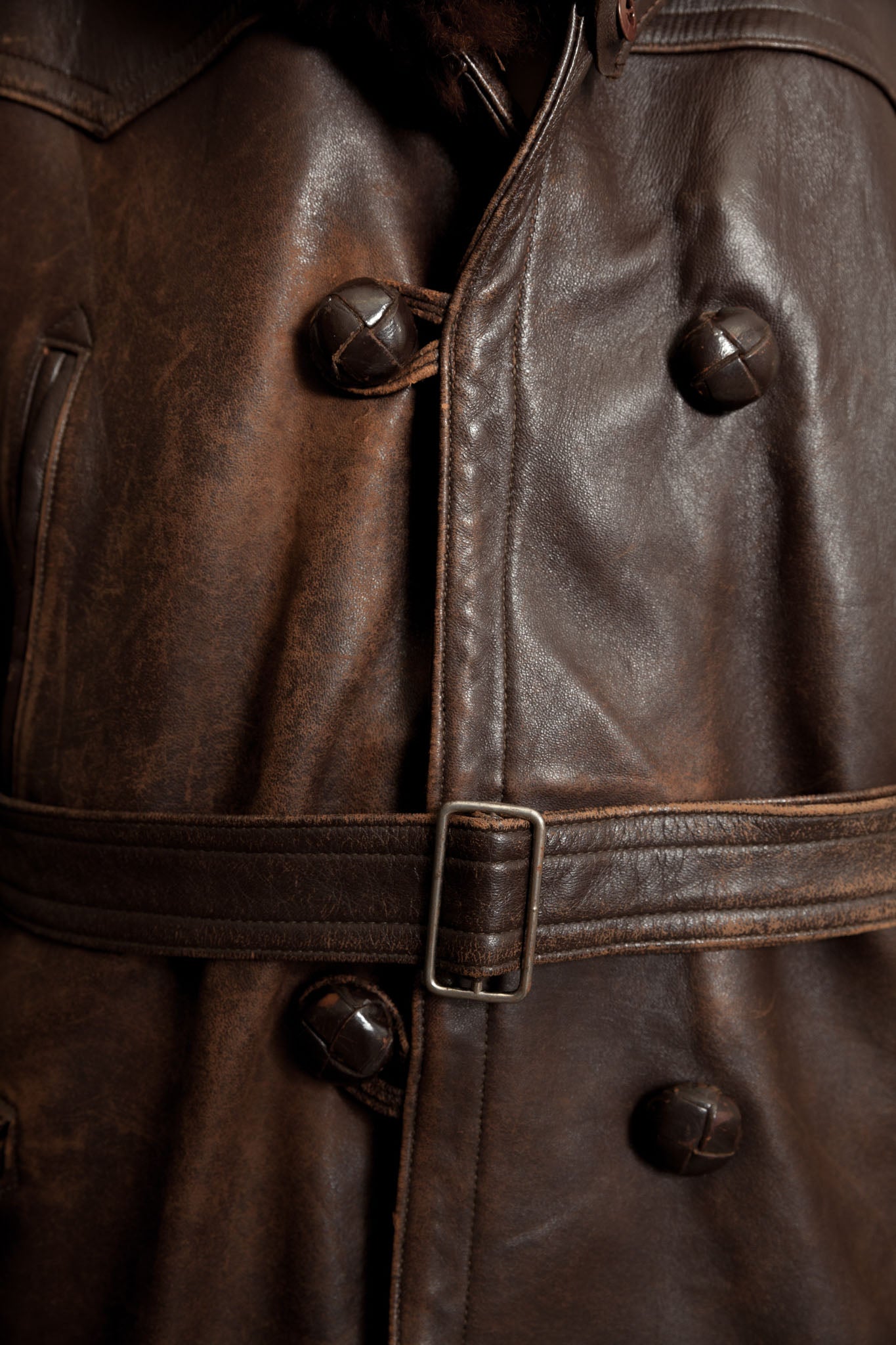 Vintage 1950s German Leather Barnstormer Trench Coat Jacket - XL (44-46)