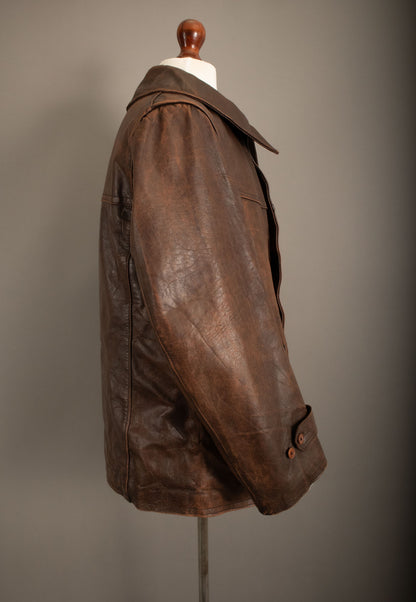 Vintage 1940s French Horsehide Leather Workwear Jacket - Small (38-40)